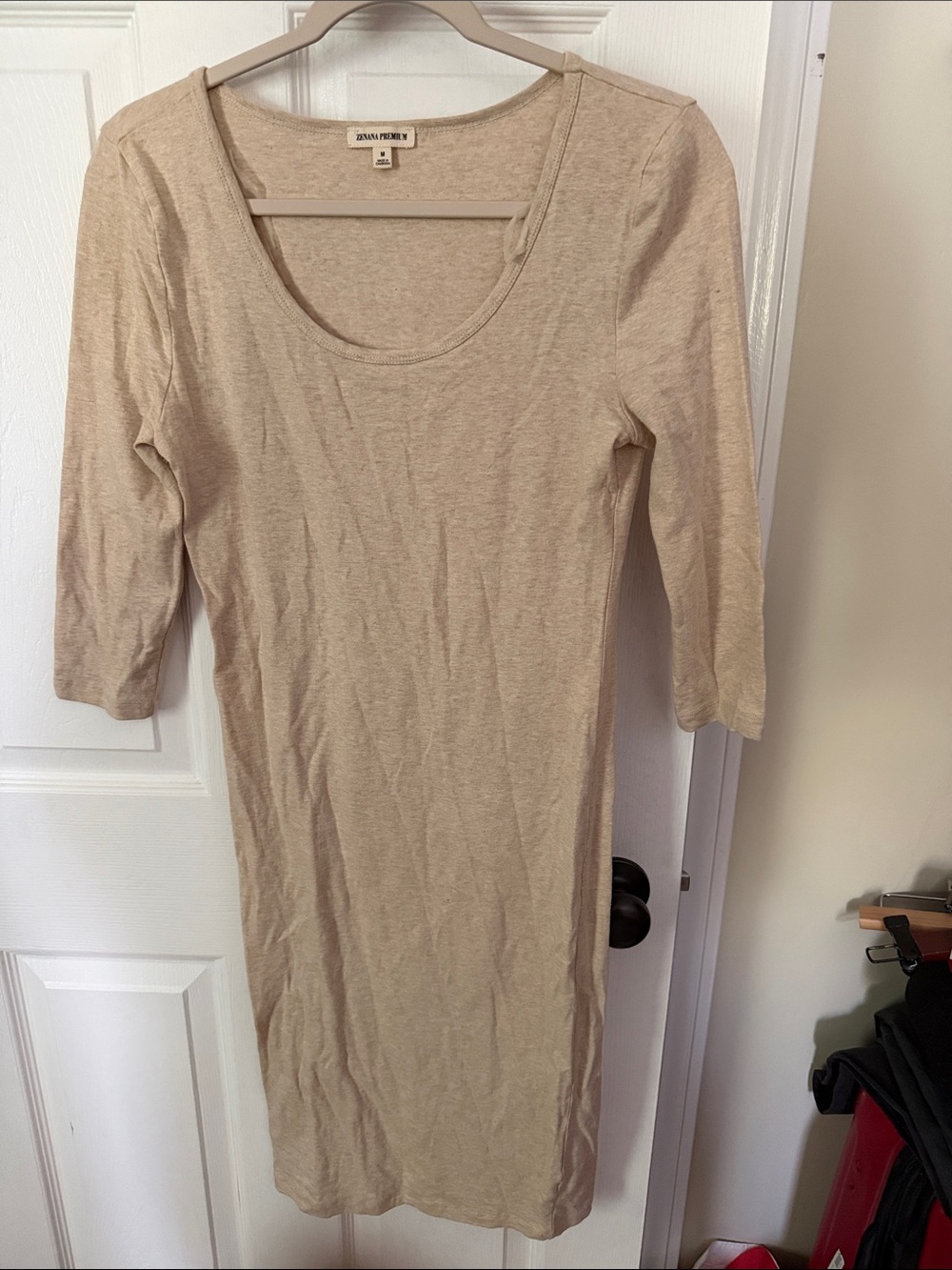 Splendid Neutral Beige Scoop Neck Midi Dress